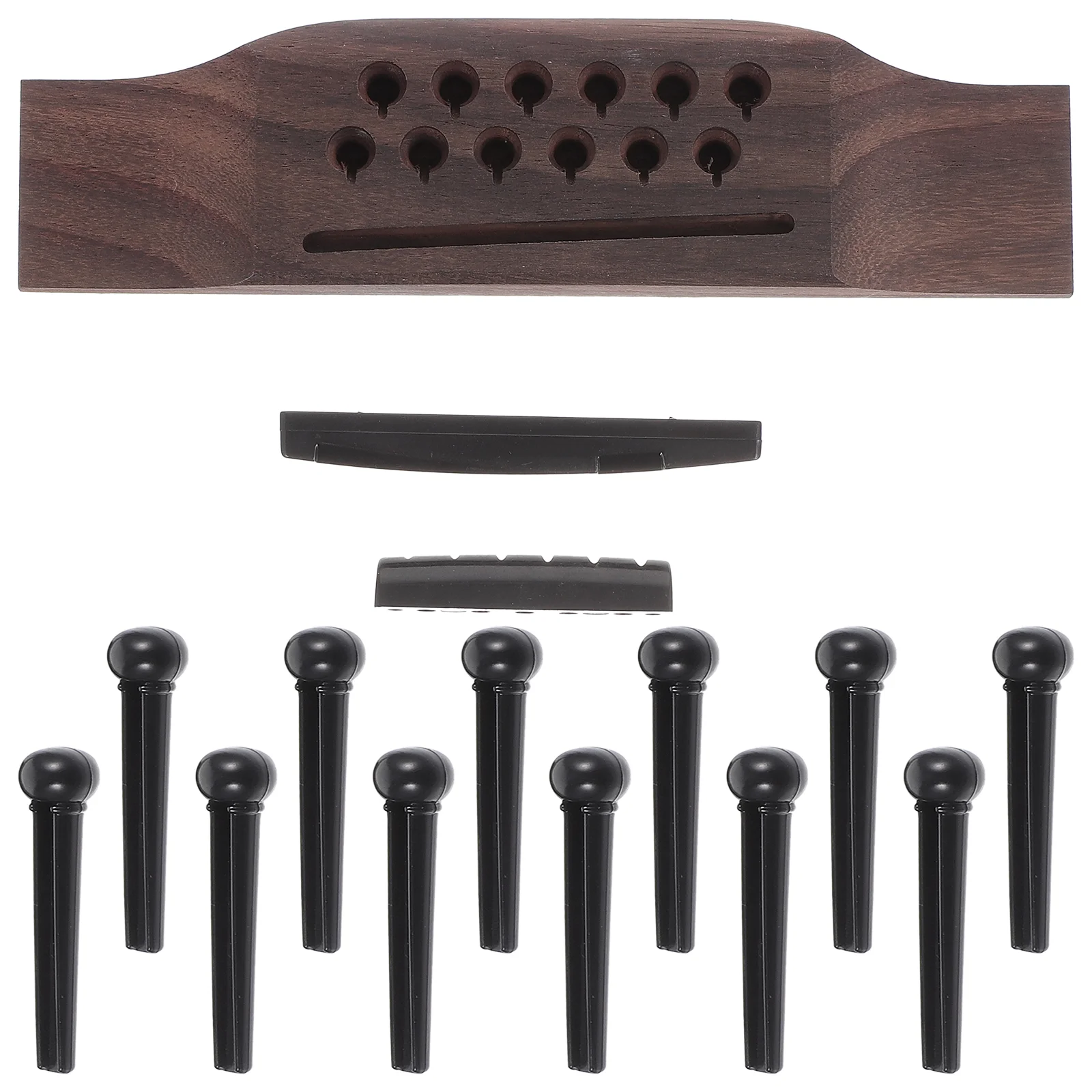 12-string Folk Rosewood Bridge Twelve-hole Lower Saddle Nail Upper and Pillow Set Pegs for Acoustic Guitar Plastic Pins