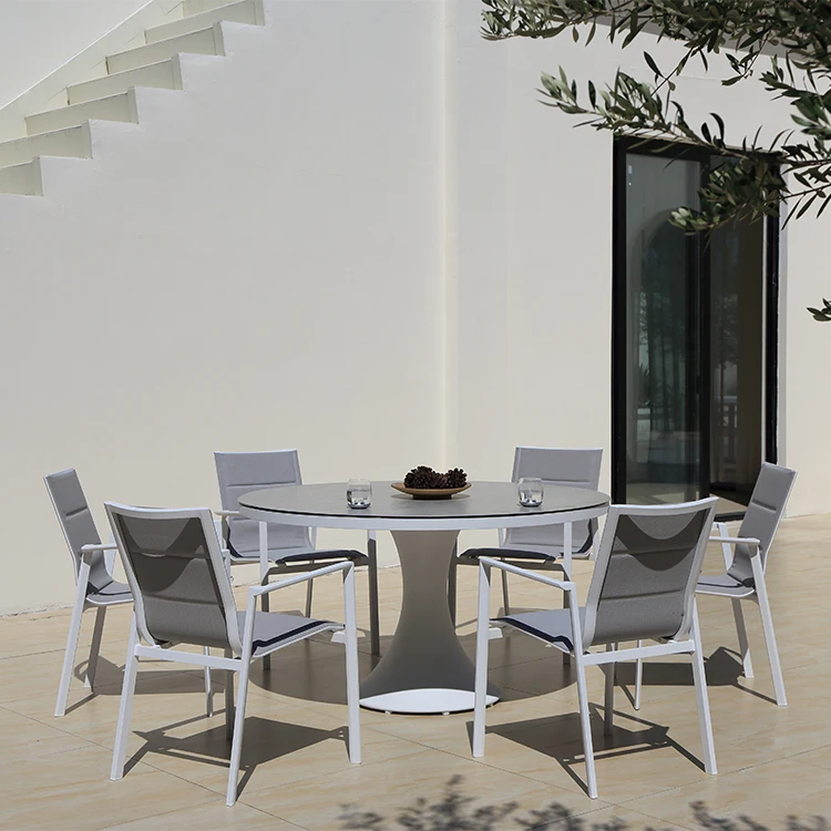 dd- Rose Flower Round Dining Table Glass Based Ceramic Tabletop Restaurant Table Outside Furniture