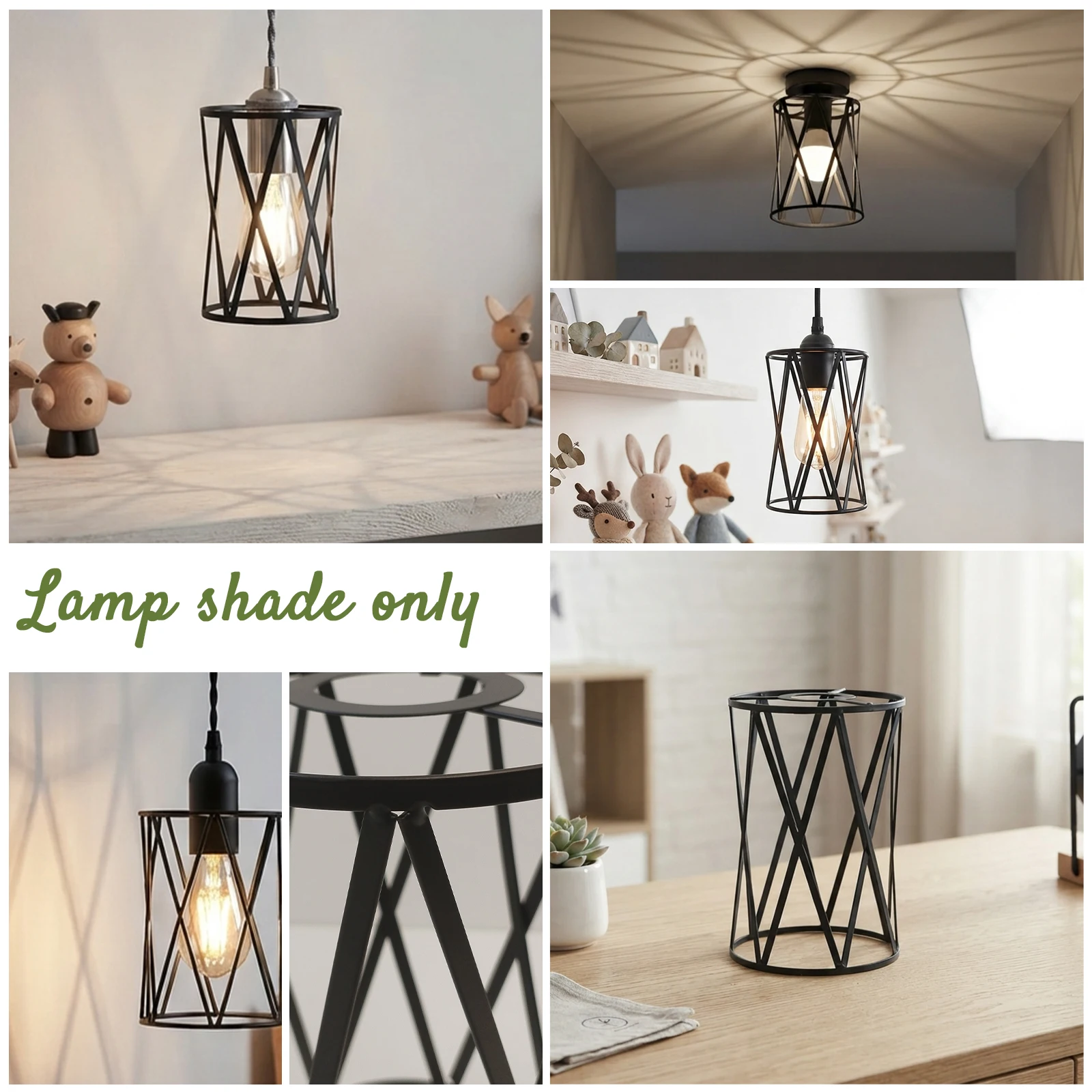 Black Metal Diamond Cage Lamp Shade, X Cross Hourglass for Pendant Table Wall Lamp Replacement
