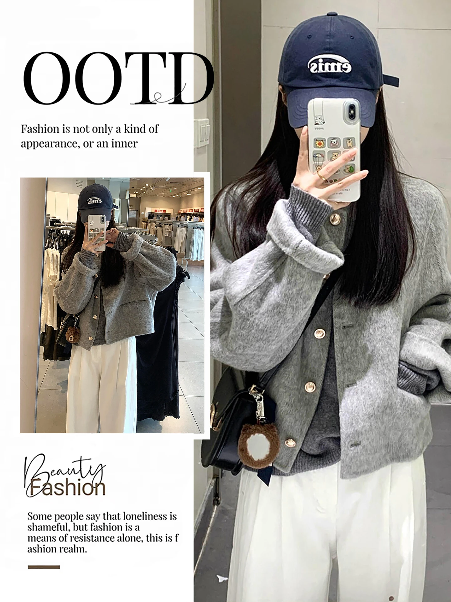 

Loose Fit round Ne Woolen ort Coat Women's Faionable ature Cardigan Autumn Winter New Arrival Ele Aosphere