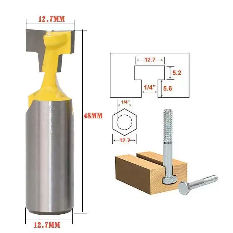 T-Slot Router Cutter Bit, Hex Bolt Woodworking Keyhole, 1/2" Shank 1/2" Cutting Dia, 1/2*3/8 Inch Pack of 2,Yellow