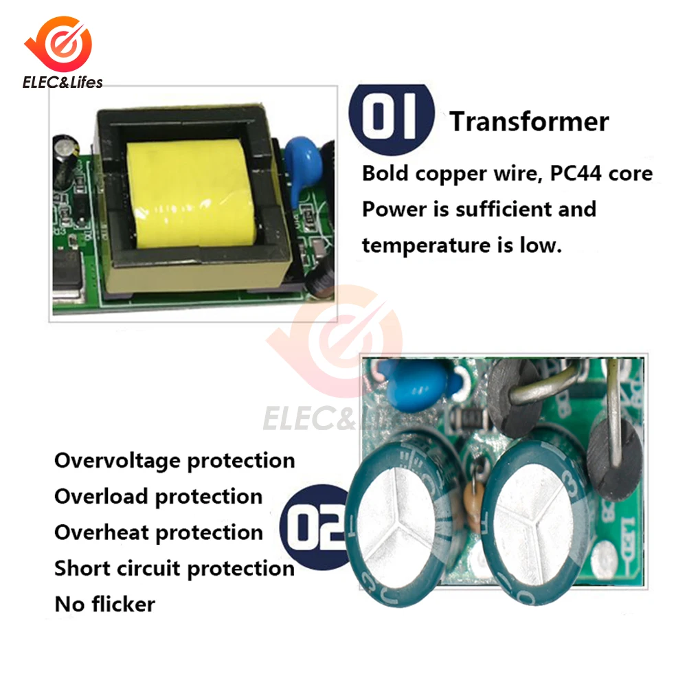 LEDドライバー 6W 0.5A 12W 1A 18W 1.5A 24W 2A 36W 3A 48W 4A 60W 5A LED電源用 AC 100-240VからDC 12Vへの照明用トランスフォーマー