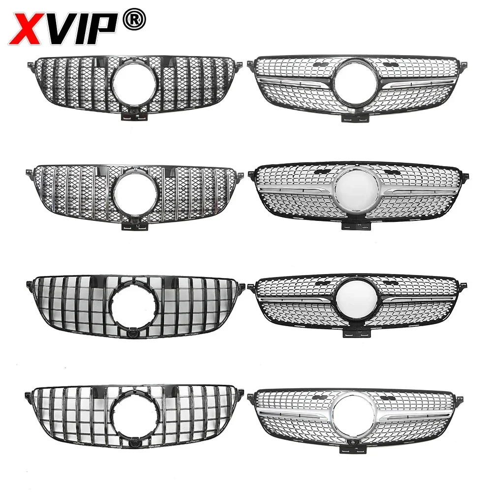 XVIP GTR Style And Diamonds Style Silver For Mercedes Benz GLE-Class W166 16-19 GLE300d GLE350 GLE350d GLE400 Front Bumper Grill