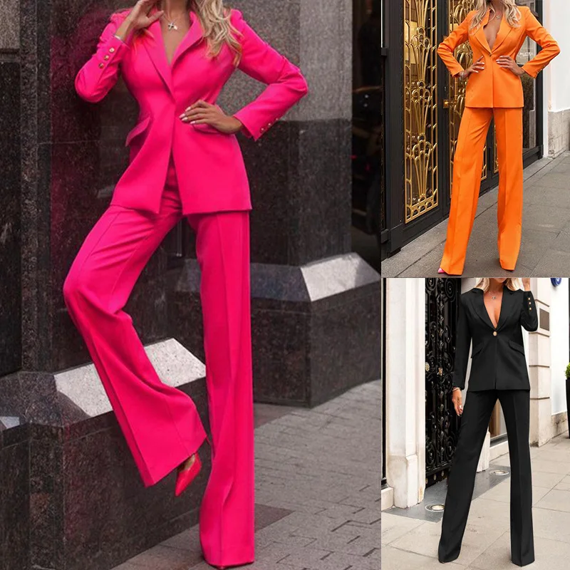 BAMBOOBOY Spring Autumn Jacket Blazer Casual Straight-Leg Pants Two Piece Fashion Women Pants Set Office Outfits Clothing