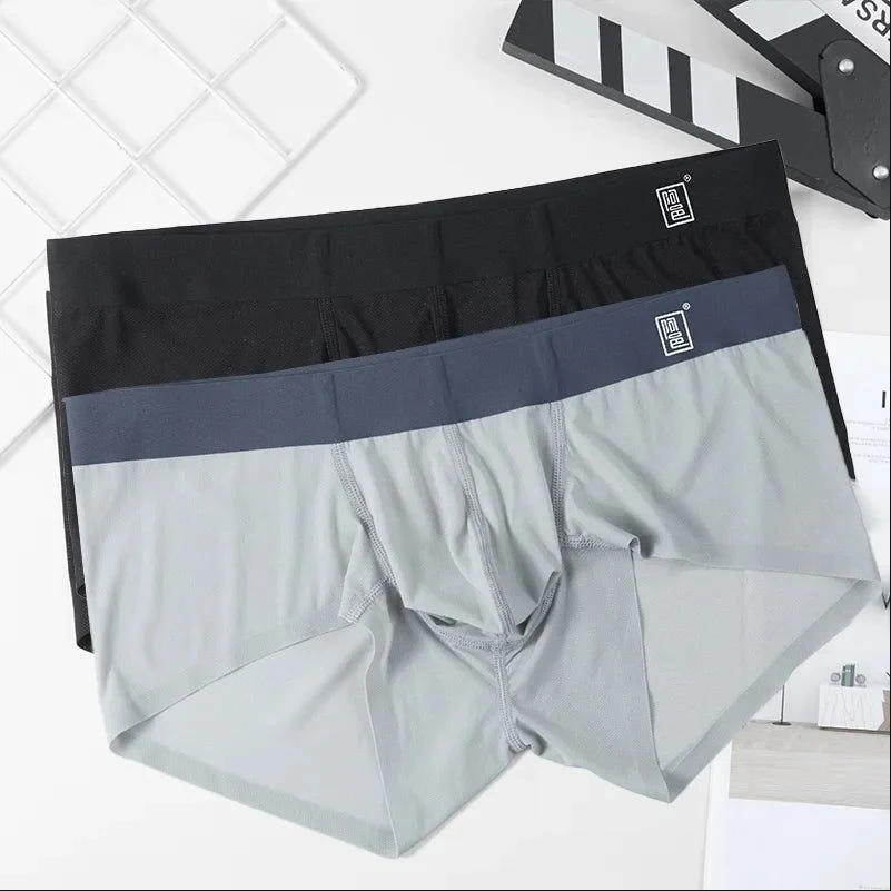 Boxer de seda gelo sem costura ultra fino masculino, meias para casal, sapatos de boxe de seda masculino