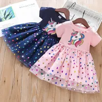 Baby Girl Summer New Dress Rainbow Pony Unicorn Love Mesh Princess Dress 1-5 Year Old Party Dress