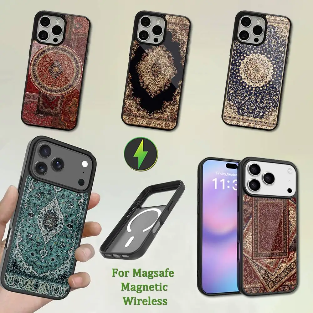 

Floral Arab Persian Carpet Phone Case For iPhone 13,12,11,16,15,17,14,Pro,Max,Plus,Mini, With Magsafe,Magnetic Wireless Charging