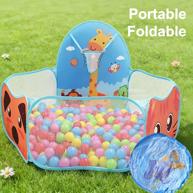120 cm Kinder-Ballbecken mit Basketballkorb, tragbar, faltbar, Kinder-Laufstall, Spielplatz, Zelt, Baby, drinnen und draußen, Sport, Bildung