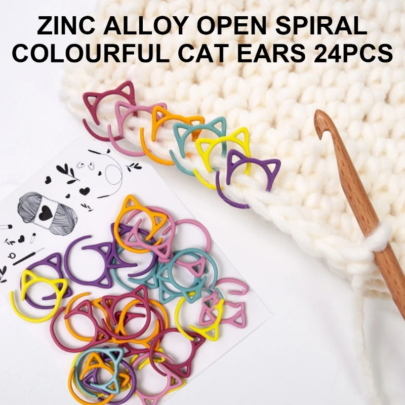 24Pcs Metal Stitching Marker Cats Shaped Crochet Marker Rings Locking Stiching Rings Knitting Marker for Crocheting