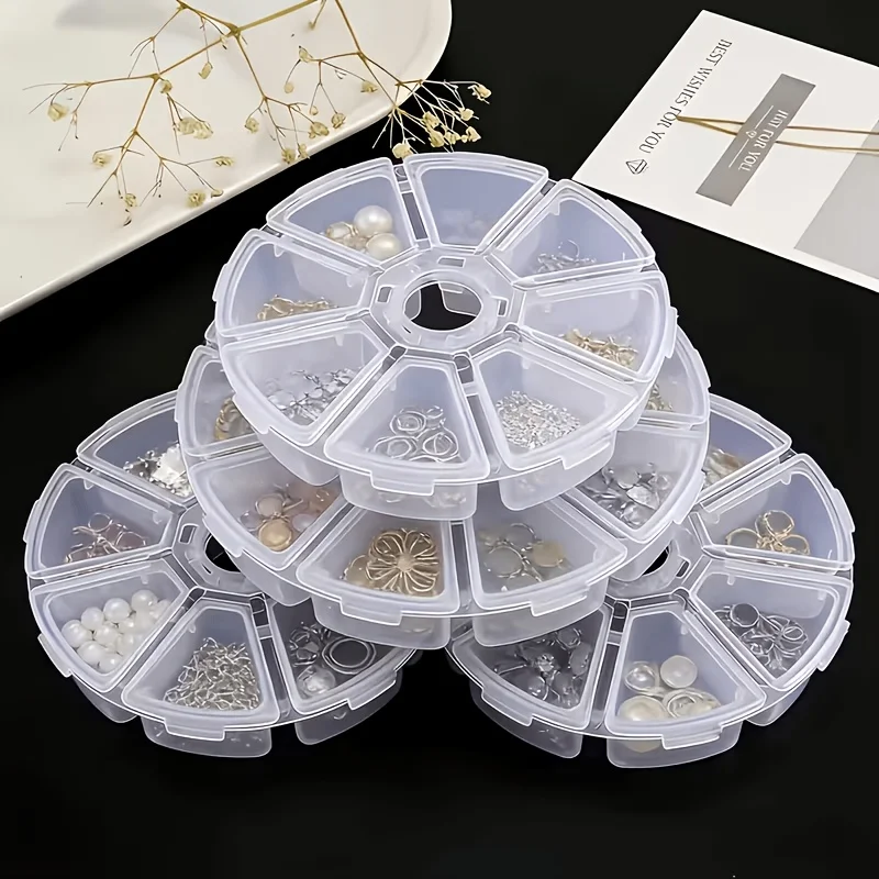 8-Grid Round Storage Box with Lid, 1/2/5 Pack Desktop Drawer Organizer for Jewelry Beads Nail Art Small Hardware Parts