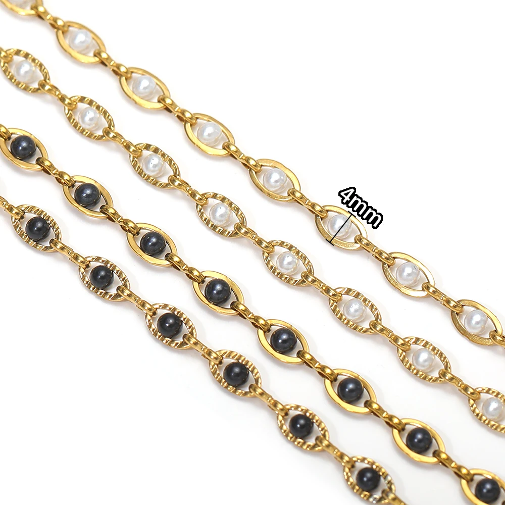 1 Meter Edelstahl-Perlenketten mit weißen und schwarzen Perlen und ovalen Gliedern für DIY-Halsketten, Armbänder, Ohrringe und Schmuckherstellung. – Detail 3