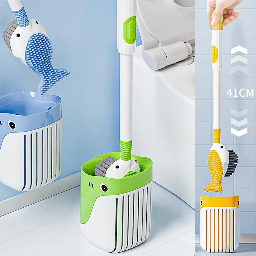 High-end Squirt Whale Toilet Brush 360-Degree Cleaning Brush Head Hole Hanging Silicone Toilet With Design Wall-mounted Bru C0N2