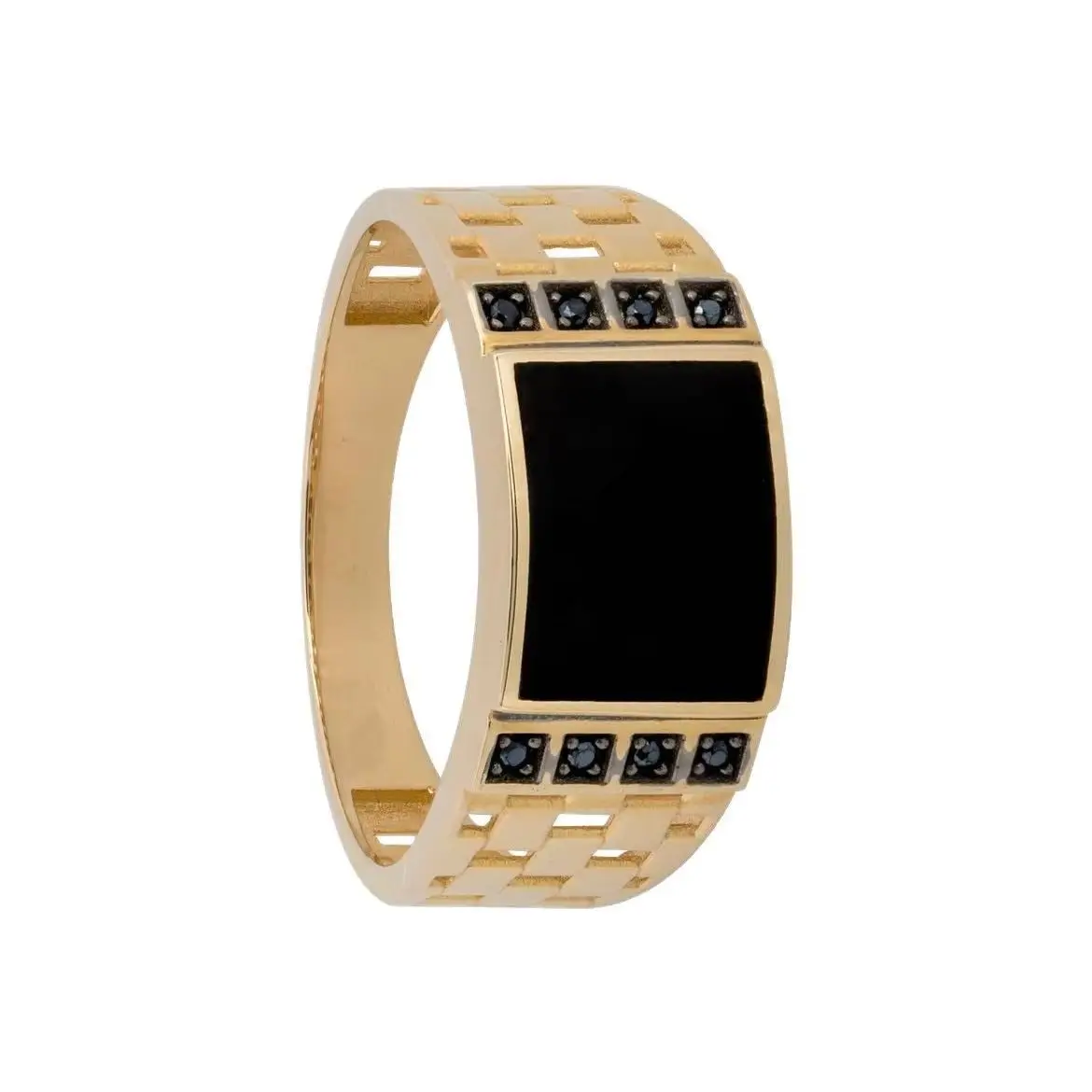 

European American Gold-Plated Stainless Steel Men Ring with Creative Gold Drip Oil Black Diamond Light Luxury Jewelry