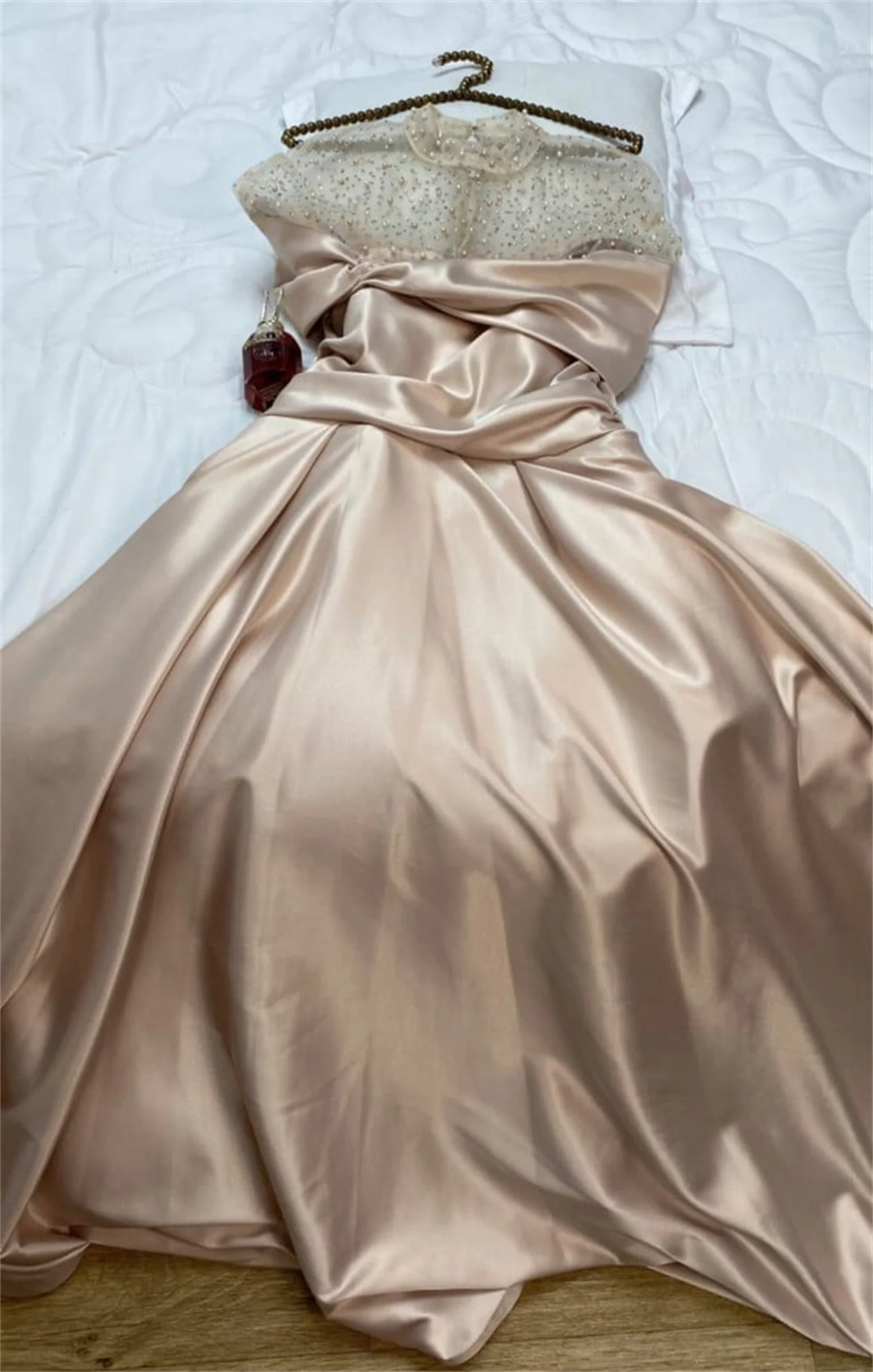 Loretta High Neck Damen A-Linie Kleid Party Hochzeit Abendkleid Luxus Satin Ballkleid Elegantes Ballkleid Robe individuell – Detail 5