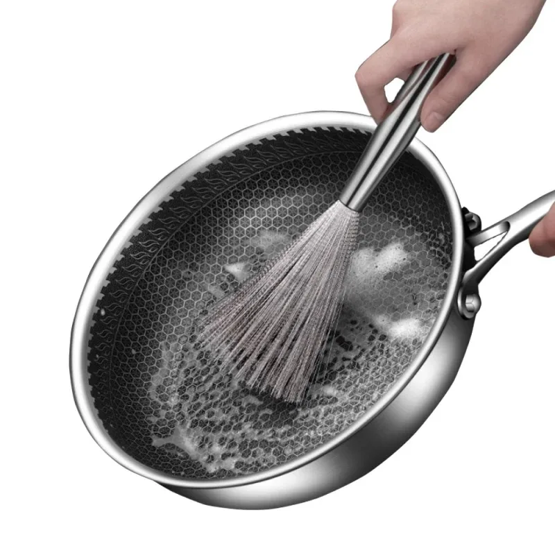 1PC Long Handle Kitchen Pot Brush Stainless Steel Anti-Rust Utensil Scrubber Cleaning Tool