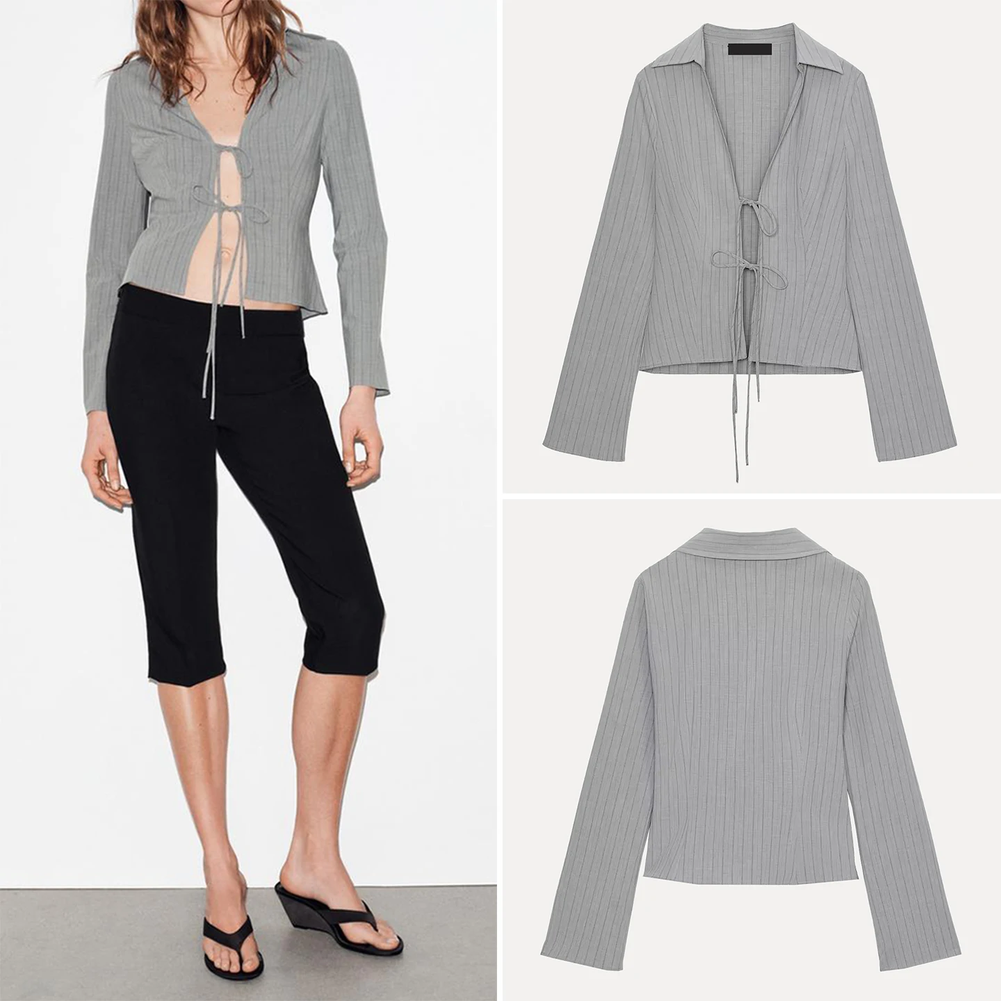 

Faionable Striped Long Sve irt Women's Spring 2026 Knot irt Ele Personali Z Loose Fit Other 00%