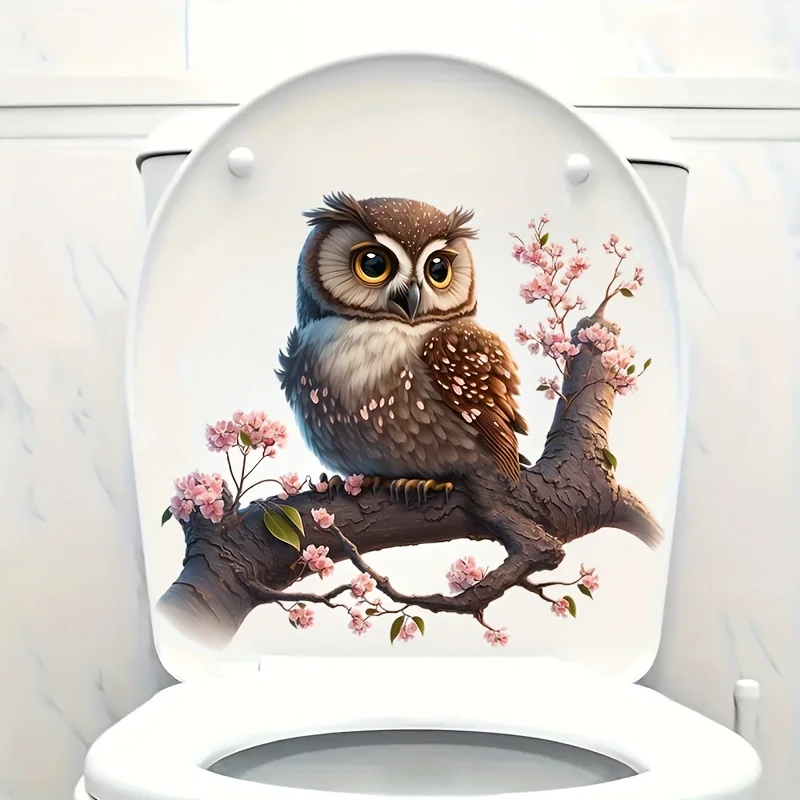 

Charming Owl on a Tree Branch Toilet Decal - Easy Stick, Removable Bathroom Wall & Seat Sticker, Toilet Tank, Home Decor M1266