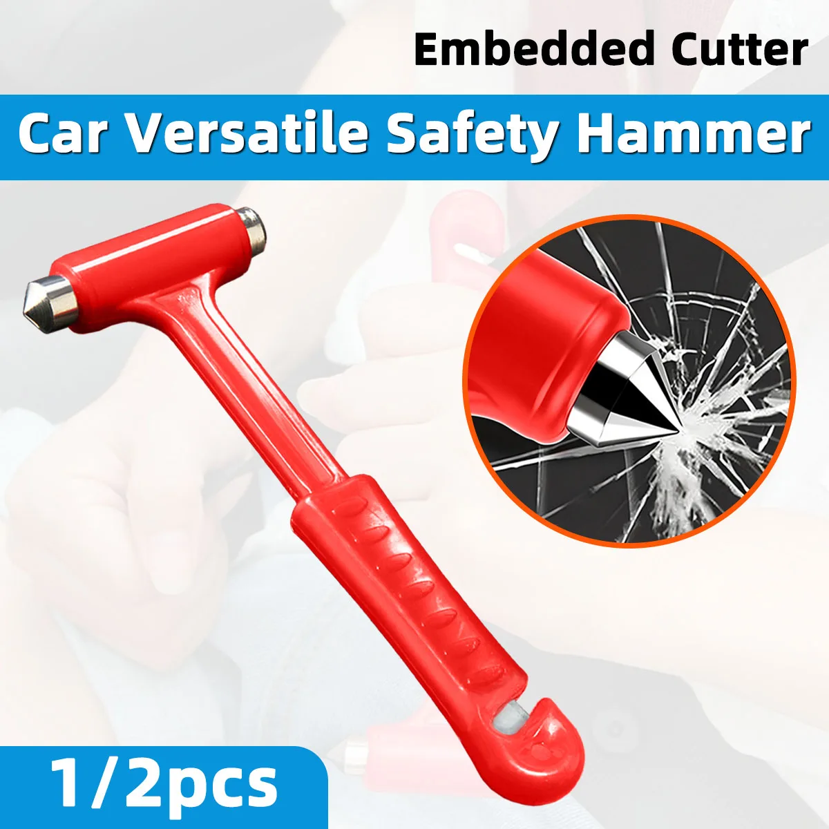 1/2PCS Car 2-In-1 Safety Hammer Belt Safety Belt Shear Emergency Escape Tool Multifunctional Safety Hammer Home Window Crusher