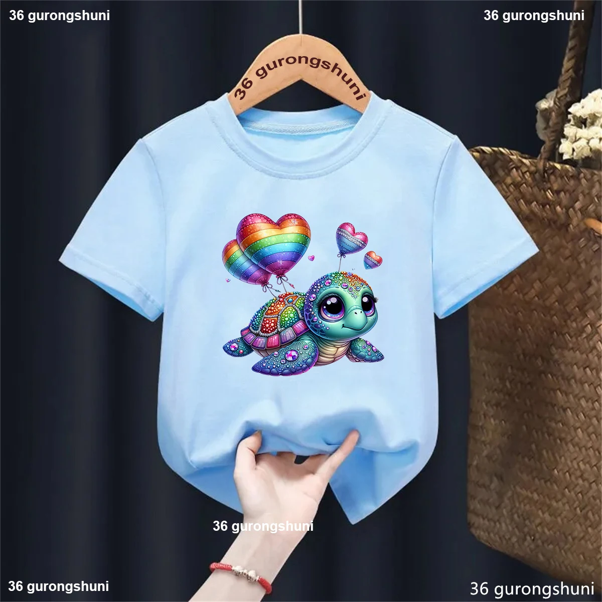 Beautiful Kids Clothes Rainbow Turtles Love Balloons Printed Tshirt Girls/Boys Harajuku Kawaii Children'S Clothing T-Shirt Tops