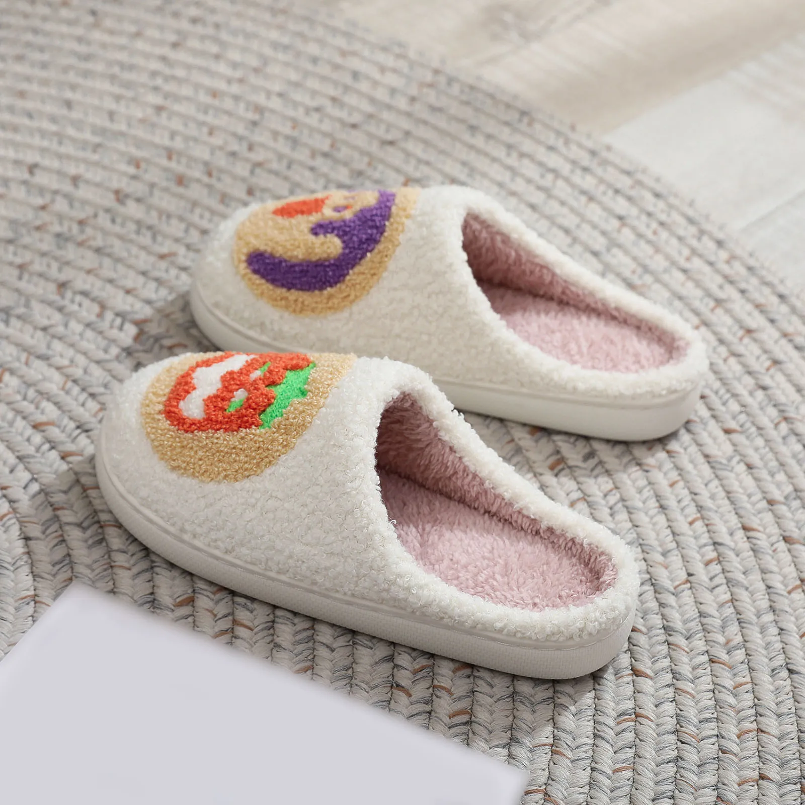 Women's Slippers Halloween Cute Pumpkin Cookies and Funny Witch Winter Indoor Warm Soft Sole Anti-slip Comfortable Bedroom Shoes