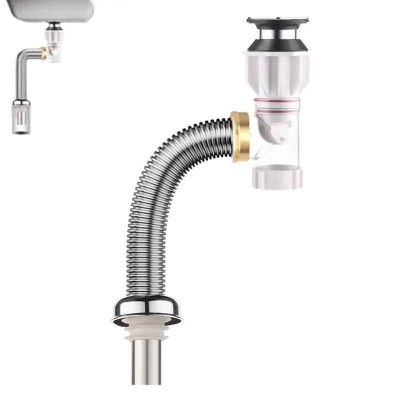 Universal Bathroom Sink Drain Tube Stainless Steel Horizontal And Vertical Drainage Pipes Washbasin Odor Proof Drainage Pipes