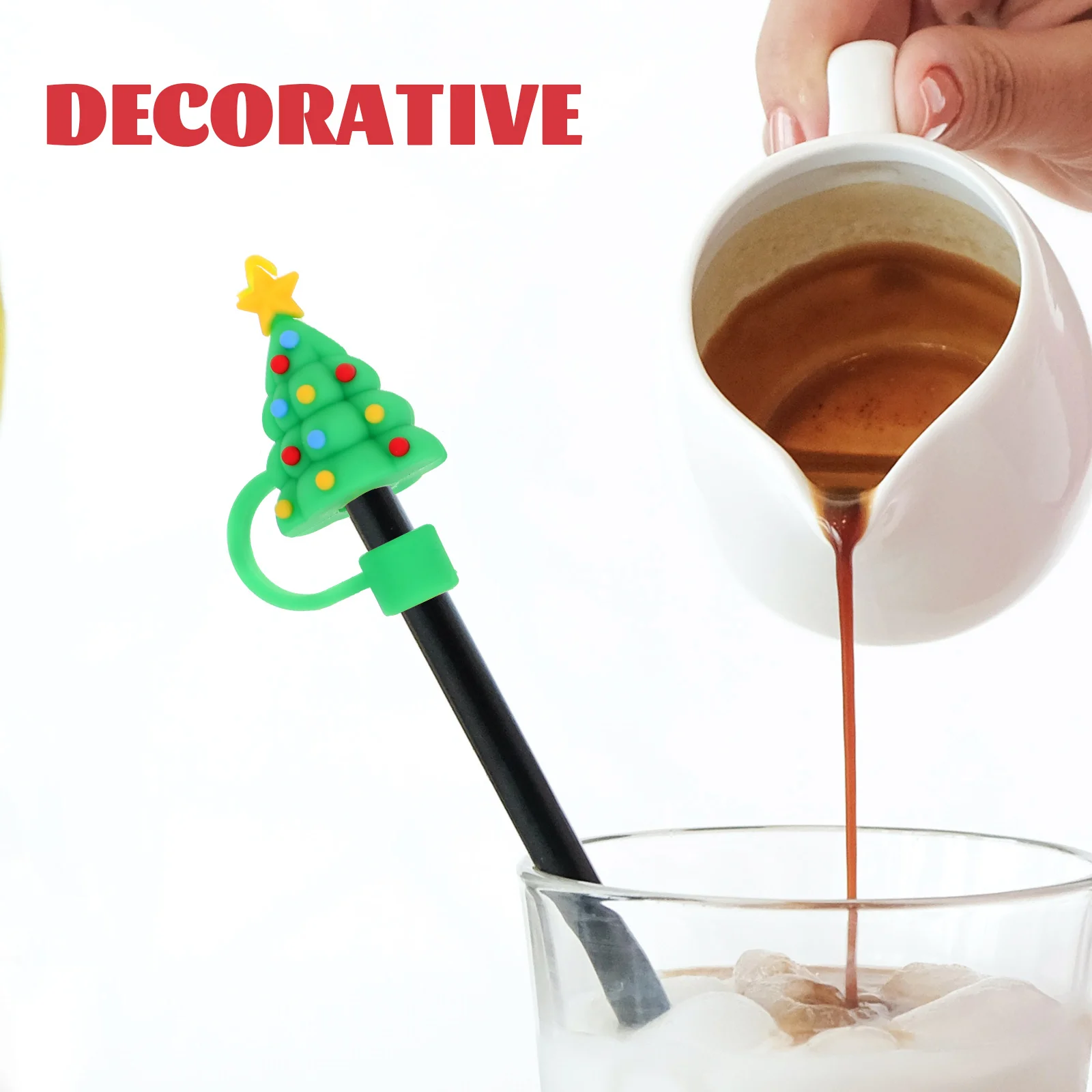

4pcs Straw Dust Cap 8mm Diameter Tips Covers Christmas Tree Santa Snowman Bar Accessories Kitchen Pub Straw CoverReusable