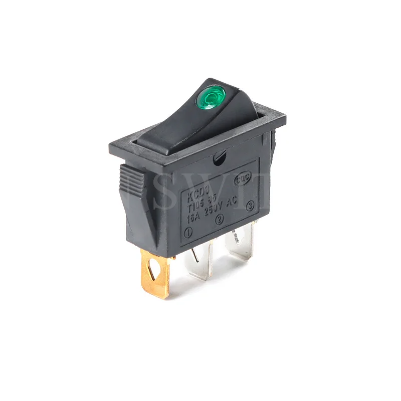 1PCS KCD3 Black Rocker Switch ON OFF 3Pin Latching 16A 250VAC With Dot LED For Motor Car Auto Switch Red Blue Green Yellow Light