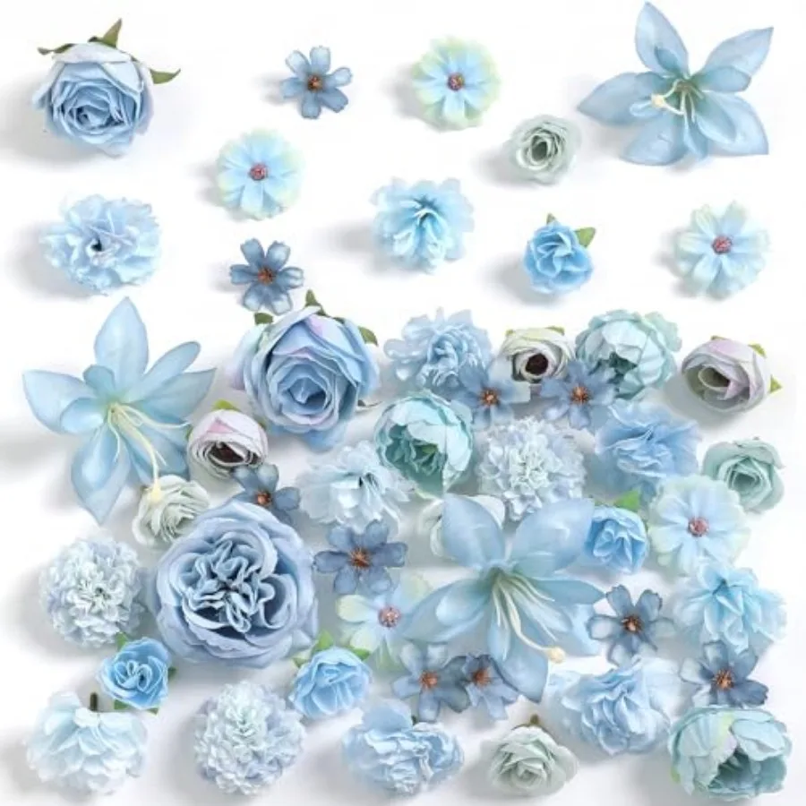 

Fake Flower Heads for Crafts - Silk Artificial Roses, Peonies, Daisies and Mini Floral Heads Bulk 48-Pack for Wedding Decor, Gr