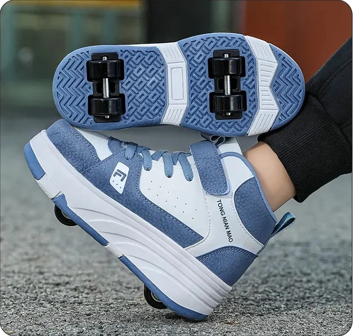 

New autumn high-top leather small four-wheel running shoes for children's outdoor roller skates kids sneakers