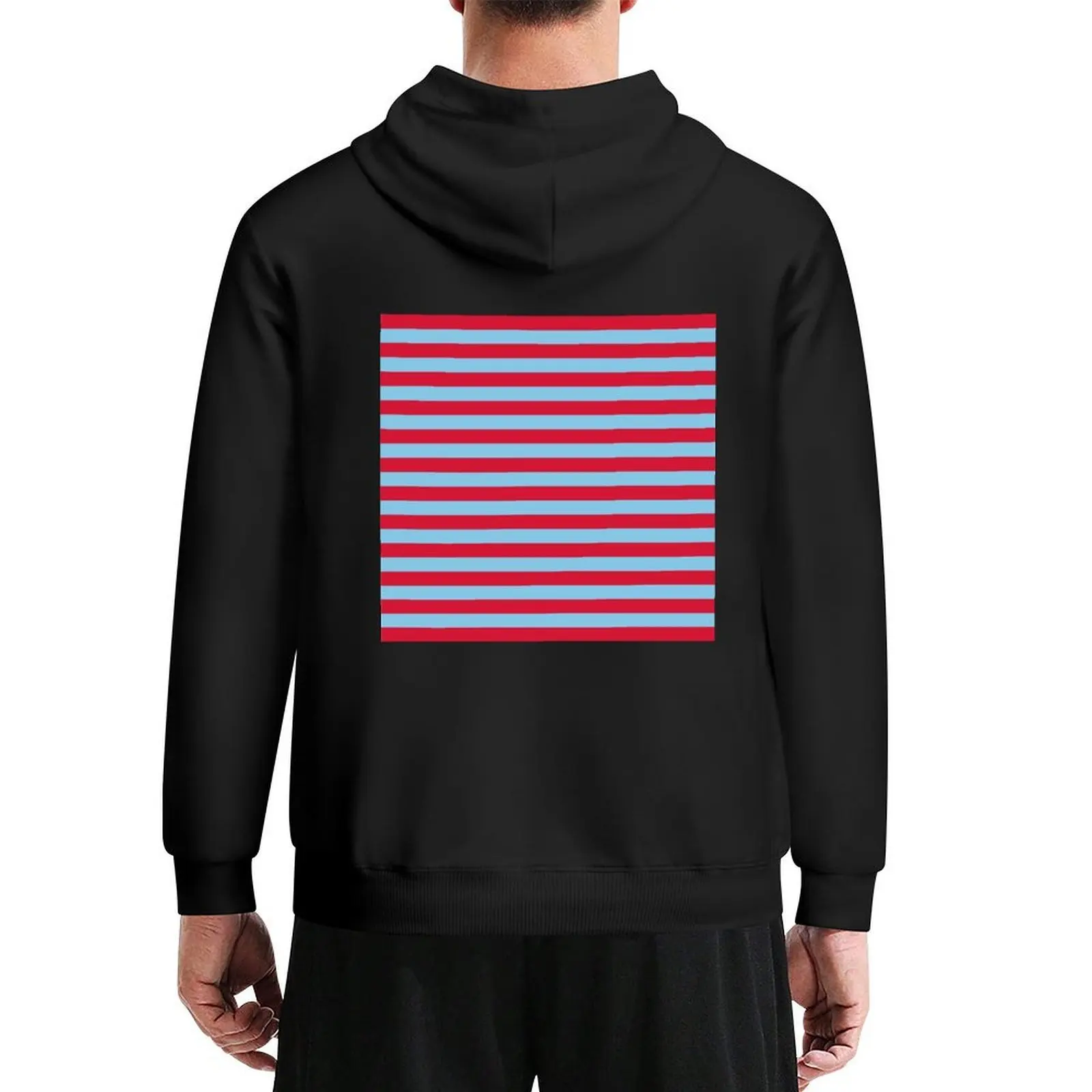 

Small RED and BABY BLUE Horizontal STRIPES Hoodie autumn clothes men clothing korean clothes korean style clothes hoodie men