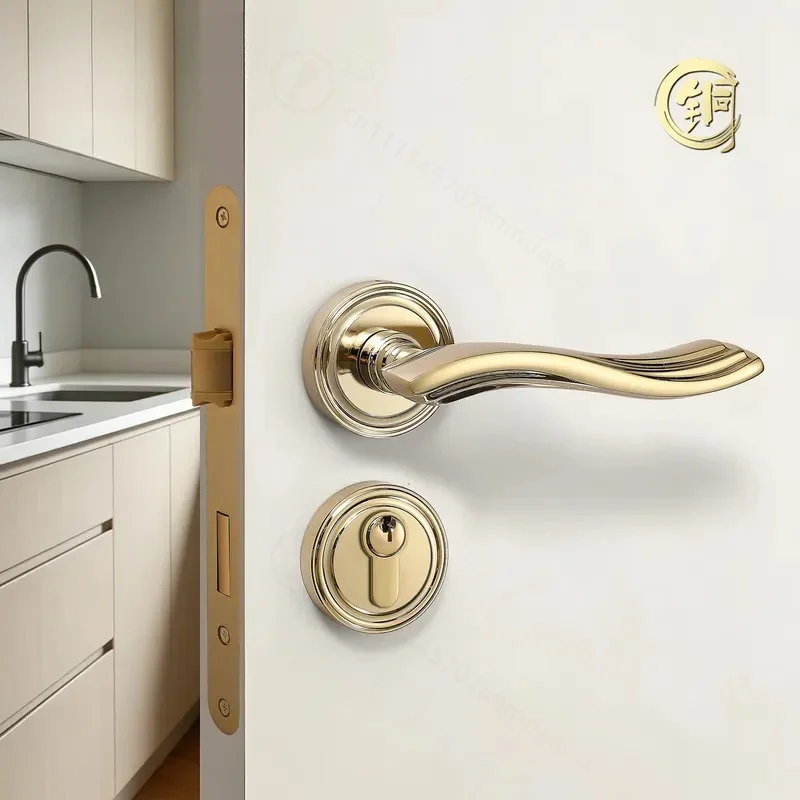 Retro European Solid Wood Double Door Lock Light Luxury Brass Office Meeting Room Bedroom Universal Door Lock