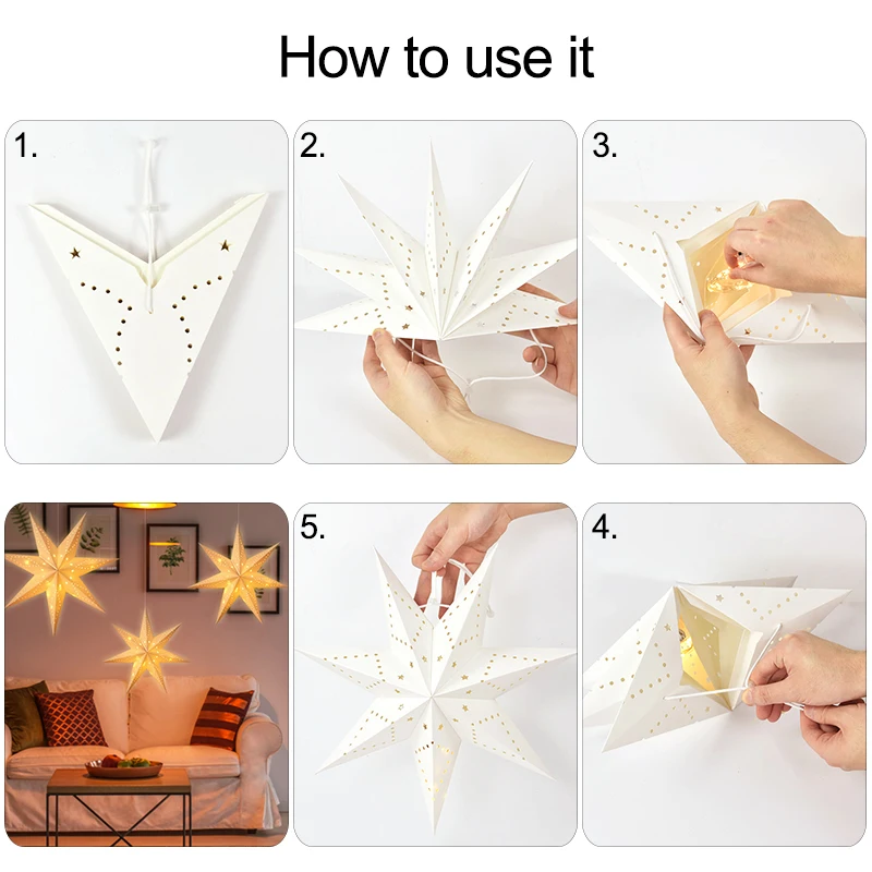 58/43/30cm Hollow Out Star Hanging Pendant Window Grille Home Bedroom Night Light Paper Lampshade Garden Wedding Christmas Decor