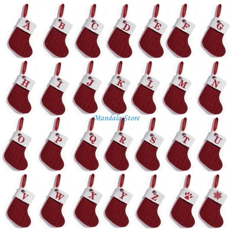 

U2JC Individualized Knitted Holiday Alphabets Stocking Decorations User Friendly Durable Christmas Gift Bags Holiday Stocking