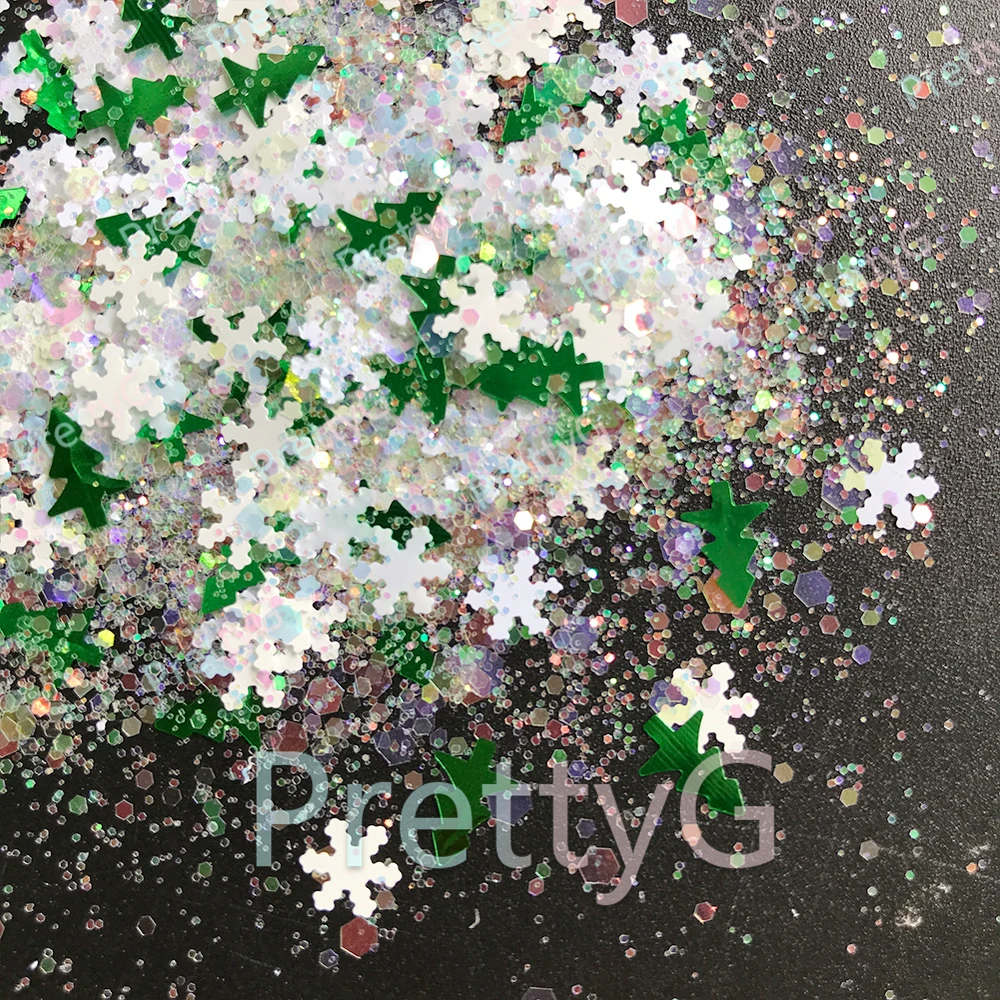 PrettyG 10 جرام/الحقيبة عيد الميلاد مكتنزة يمزج بريق السائبة ندفة الثلج يلمع مسمار الترتر DIY بها بنفسك قالب ملء الراتنج الايبوكسي الديكور