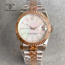 Tandorio MOP Dial NH35A Two Tone Automatic Mechanical Watch for Men Date Sapphire 36mm/39mm Rose Gold Coated Wristwatch Luminous