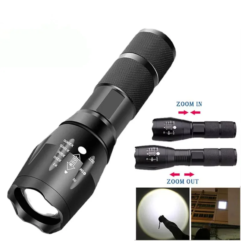 T6 Strong Light Flashlight LED Aluminum Alloy Telescopic Zoom Battery Version Charging Outdoor Searchlight Remote Flashlight