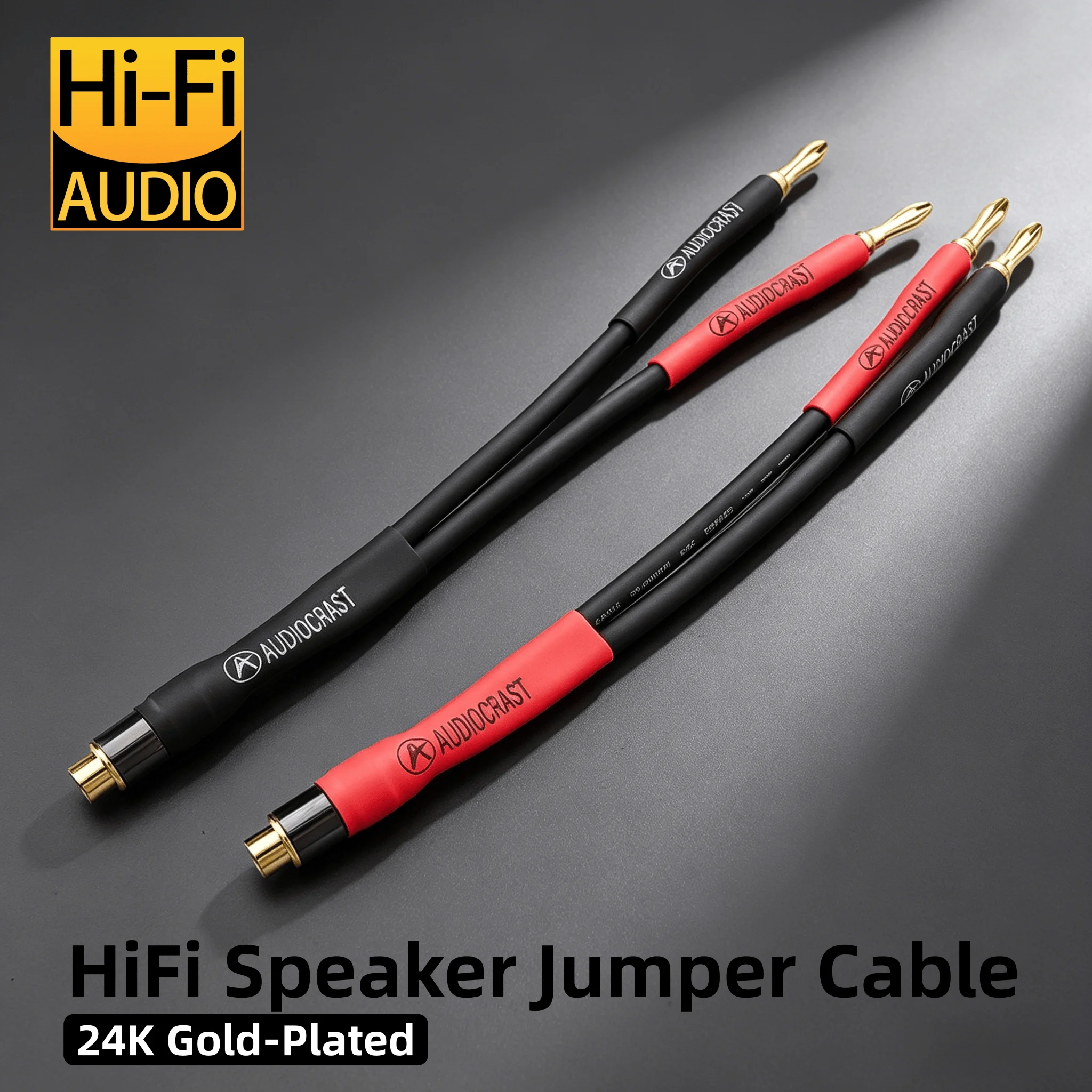

24K Gold-Plated 8N OCC Bi-Wire Speaker Jumper Cable, audiocrast 2-Pack RCA Female to Banana Plug Adapter