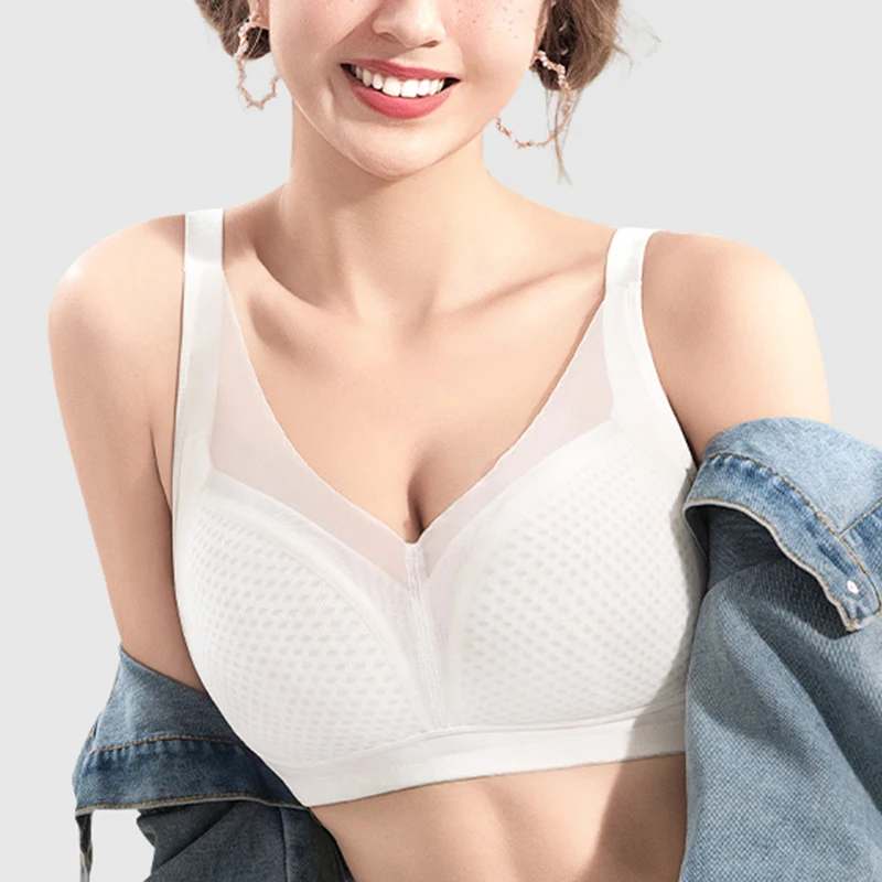 Wireless Minimizer Bra for Womens Full Coverage Double Layer Mesh Soft Cups Underwear Female Push Up Lingerie 36 38 40 42 F G H