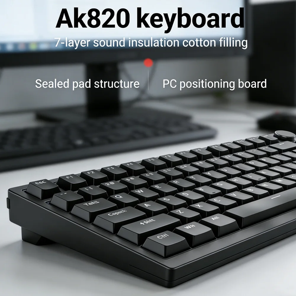 

AK820 Mechanical Gaming Keyboard Wired USB 75 White Backlit Gasket Hot Swappable Esports Setup for PC Laptop Gaming Keyboard