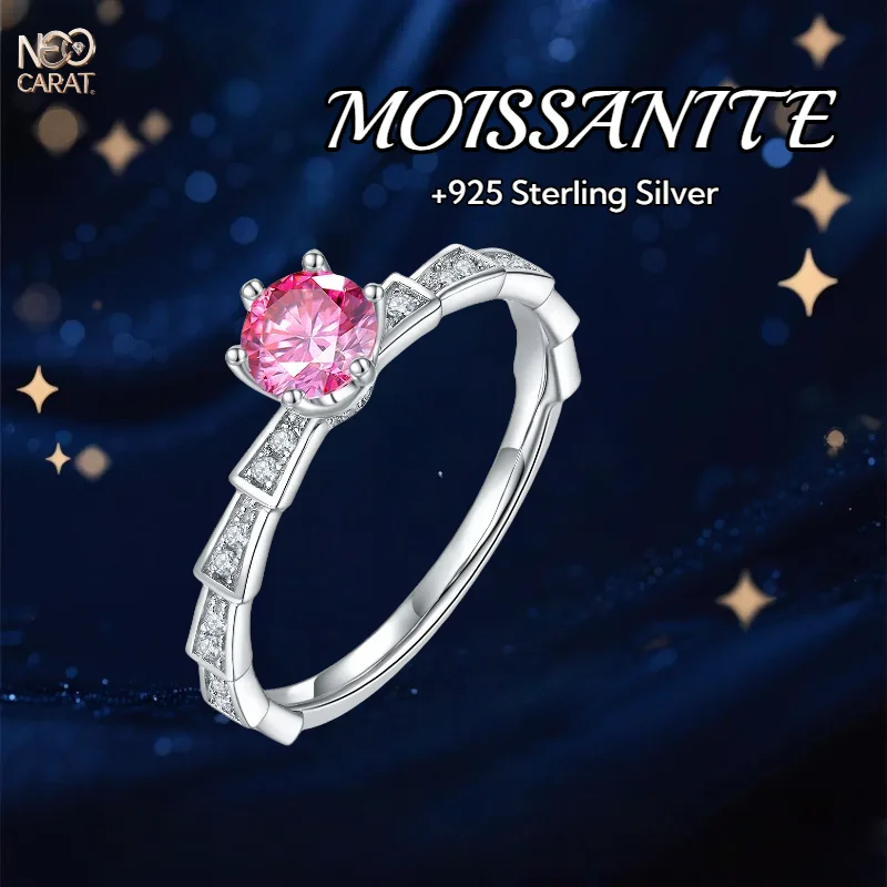 

0.5ct Pink Moissanite Ring for Women S925 Sterling Silver 18K White Gold Electroplated Romantic Light Luxury Jewelry Gift