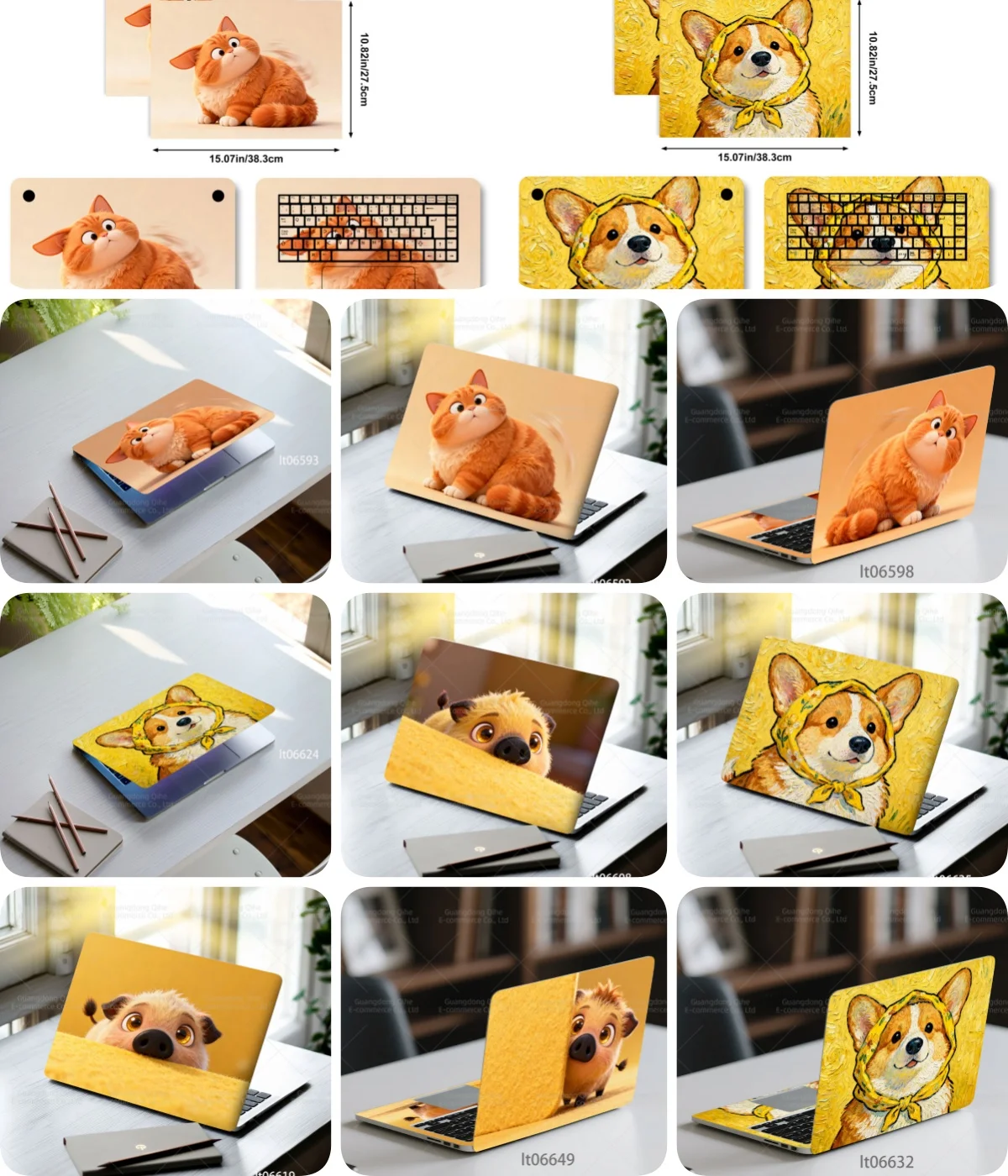 

2PCS Cute Orange Fat Cat Laptop Skin Sticker, DIY Cuttable Protective Decal Cover for Macbook HP Dell Lenovo 11-17 inch