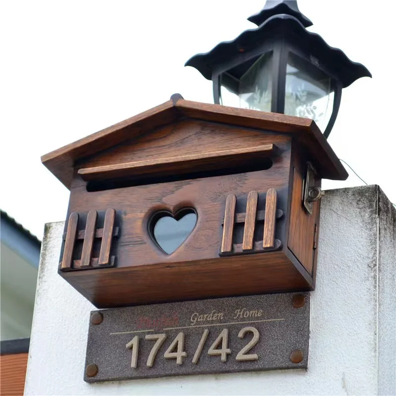 

1PC Wooden Mailbox Outdoor Waterproof Suggestion Box Letter Envelopes Post Box for Home School Office Company Hotel Shop