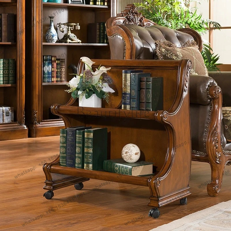 American Country Style Solid Wood Bookshelf European Luxury Household Newspaper Rack Magazine Rack Household Storage Shelf