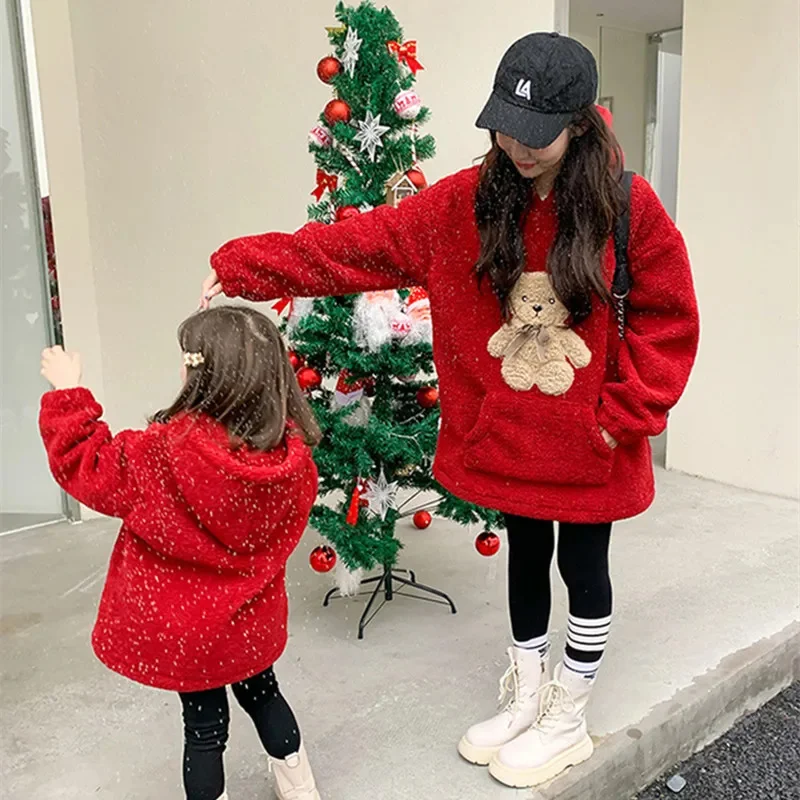 Sweatshirts Girls Hoodies Cotton Tops Overcoat Outwear 2025 Red Winter Autumn Kids School Christmas Gift Children's Clothing