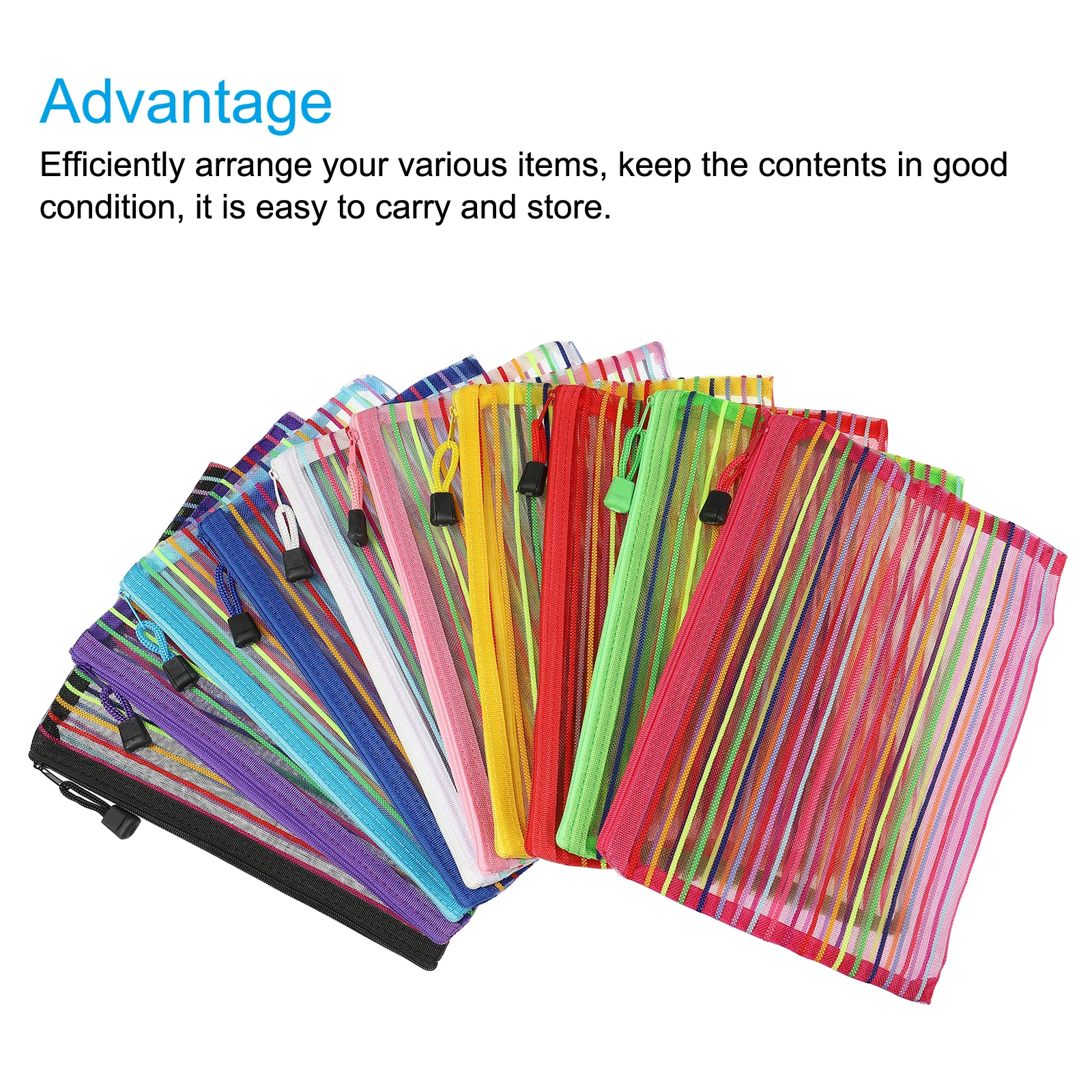 10 قطعة A4 A5 B6 قوس قزح اللون أكياس الملفات النايلون شبكة حقيبة مستندات مقلمة متعددة الأغراض حقيبة التخزين اللوازم المكتبية المدرسية