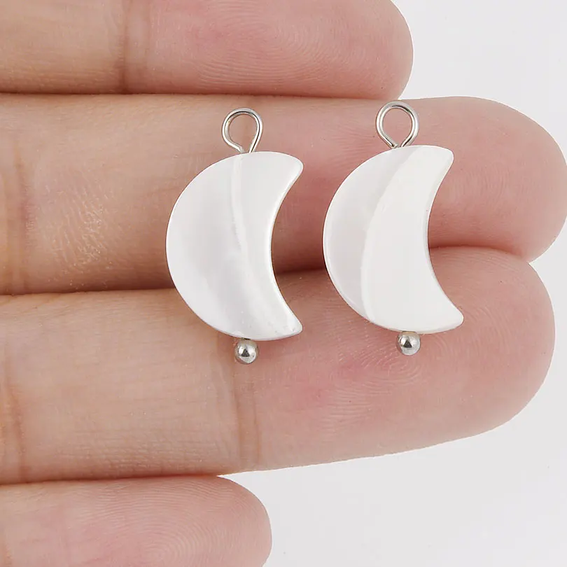 3 Buah Jimat Cangkang Mutiara Putih Asli Hati Bulan Silinder Bulat Tidak Beraturan Temuan Cincin Baja Tahan Karat Gelang Kaki Diy