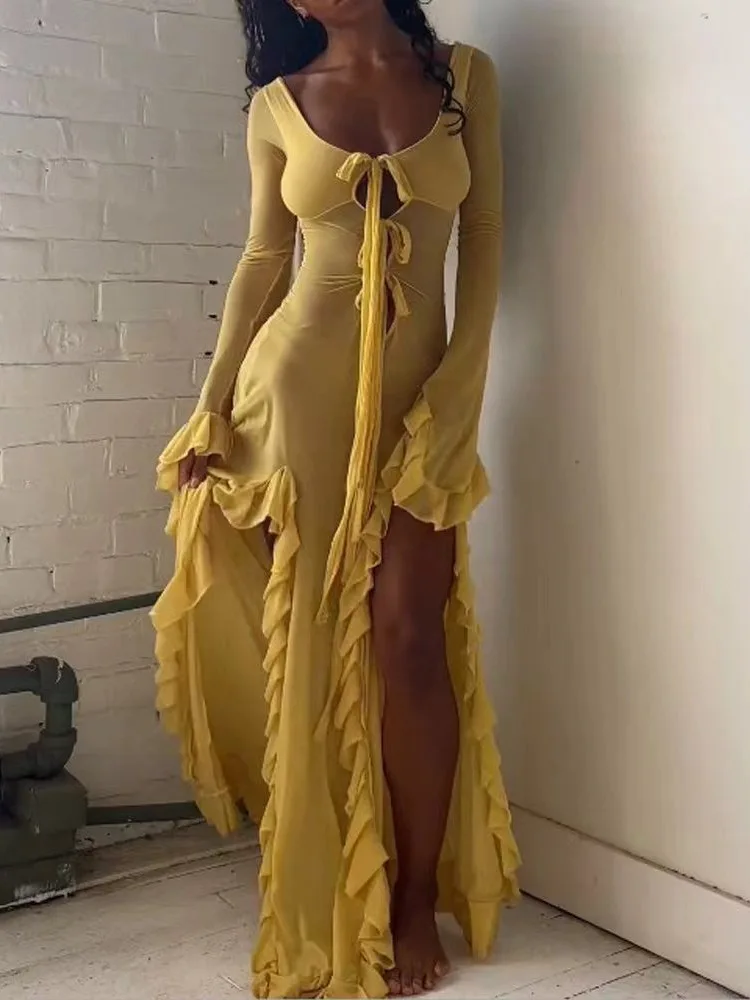 see thru yellow dress See-Through Sequin Maxi Tori is 59 and is wearing a size 0 Mermaid Prom Yellow Prom Dresses
