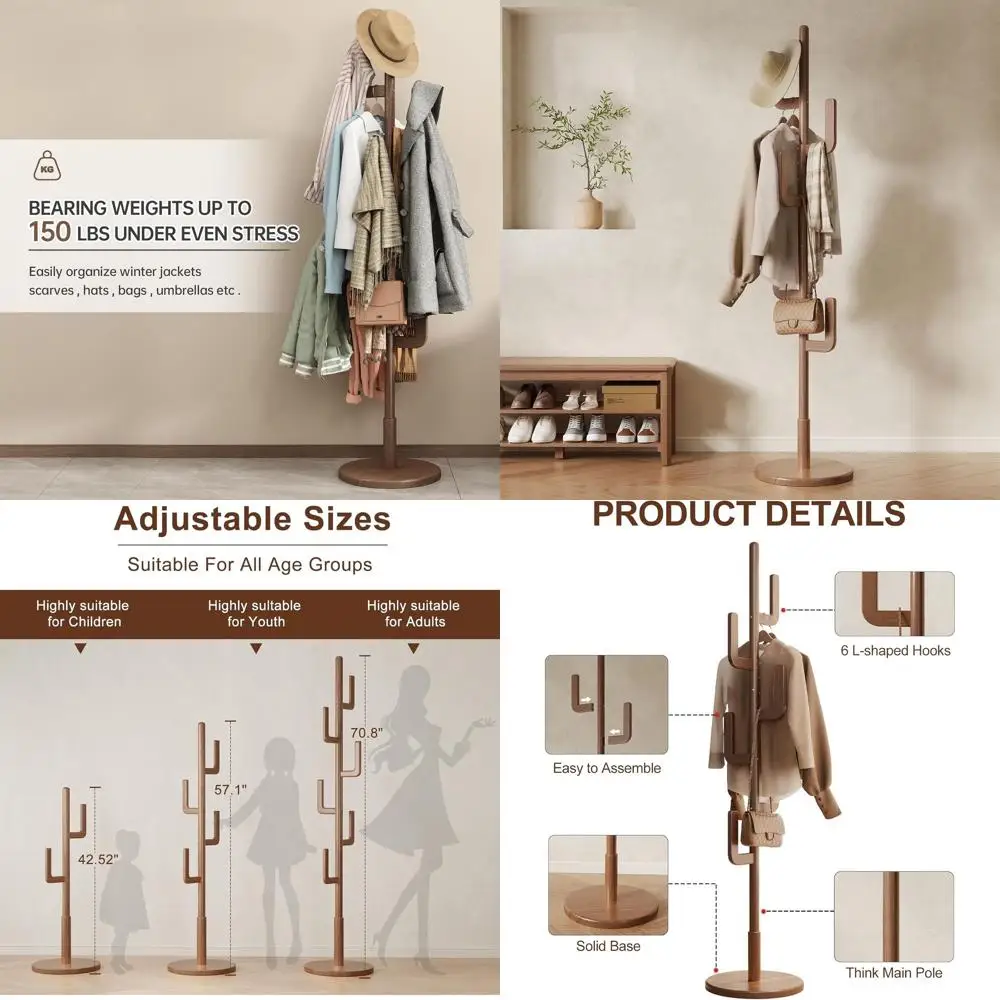 

Напольная вешалка для одежды из массива дерева в форме кактуса с 6 крючками и регулируемыми размерами для дома