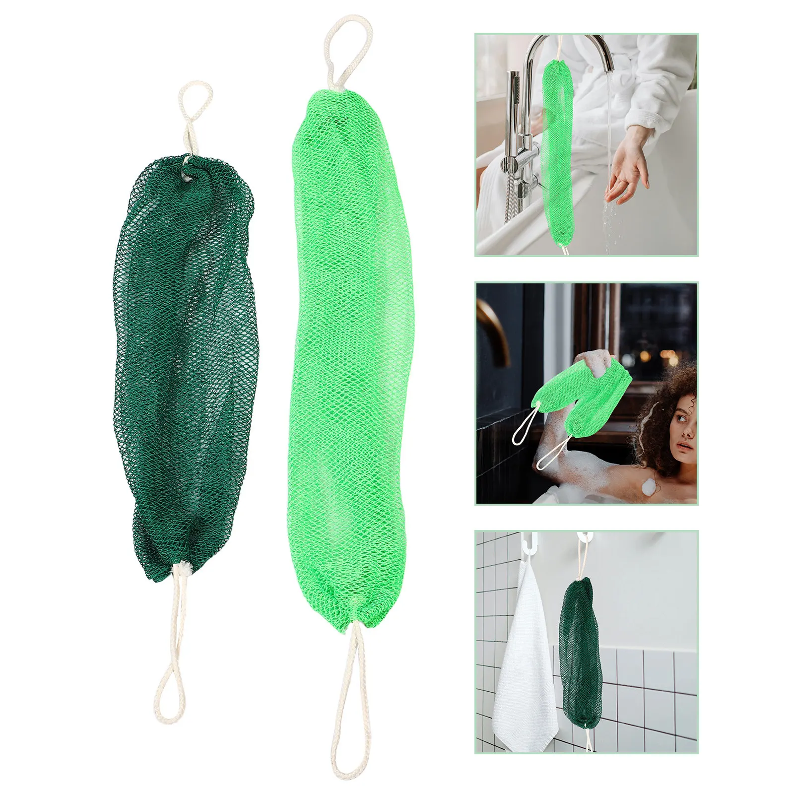 

Набор из 2 отшелушивающих мочалок для ванны - губка для тела с длинной ручкой для очищения спины - мягкий очиститель от омертвевшей кожи для душа и ванны