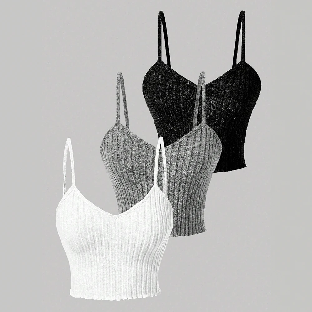 

Tanks Summer Korean Casual Strapless Solid Color Sleeveless Sweetheart Neck Skinny Fit Three-Piece Tanks For Women